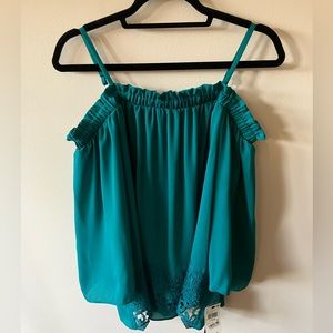 BCX- Teal Flowy Off The Shoulder Blouse- NWT